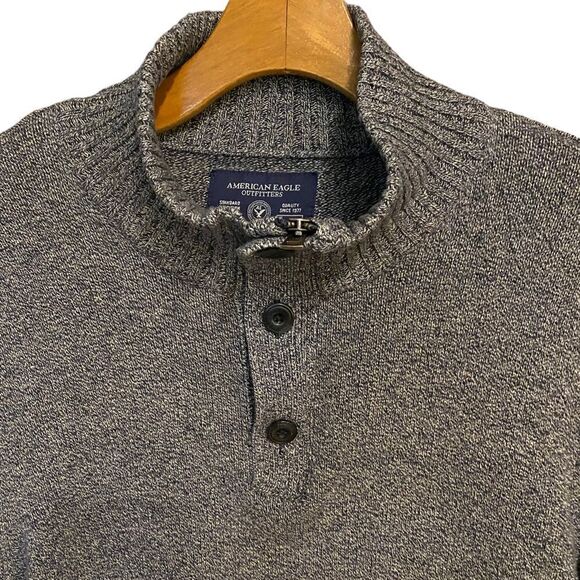 American Eagle Sz LT Heathered Gray Fisherman’s High Collar Zip Sweater - Picture 6 of 8